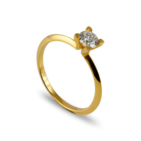 Feiner Damen Solitär mit Brillant Gelbgold