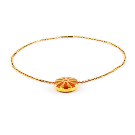Kette mit Mendini-Anhänger in  Gelbgold mit Koralle