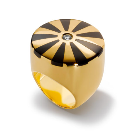Mendini-Ring in Gelbgold, Spinell schwarz und Brillant