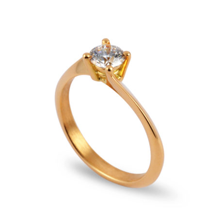 Ring Solitär in Roségold mit Brillant, asymetrische Schiene