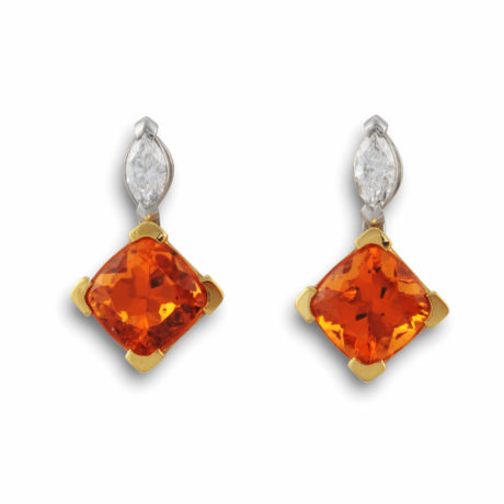 Ohrstecker Gelb- und Weissgold Mandarin Granate und Diamanten
