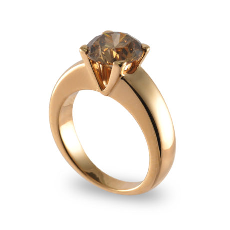 Solitär in Roségold, Brillant naturfarben braun