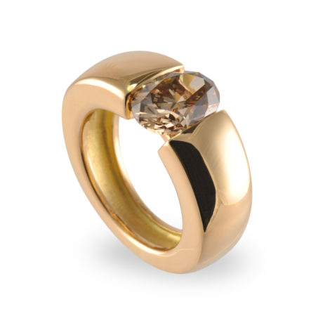 Massiver Spannring in Roségold, Diamant oval, fancy orange braun