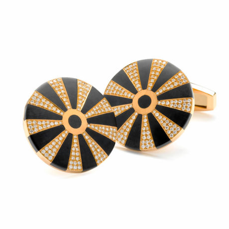 Manschettenknöpfe in Gelbgold und Spinell schwarz, 270 Brillanten