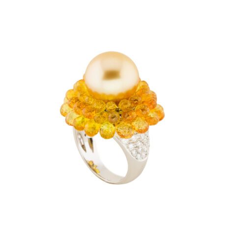 Ring Weissgold  mit Südsee Zuchtperle, Saphiren und Brillanten